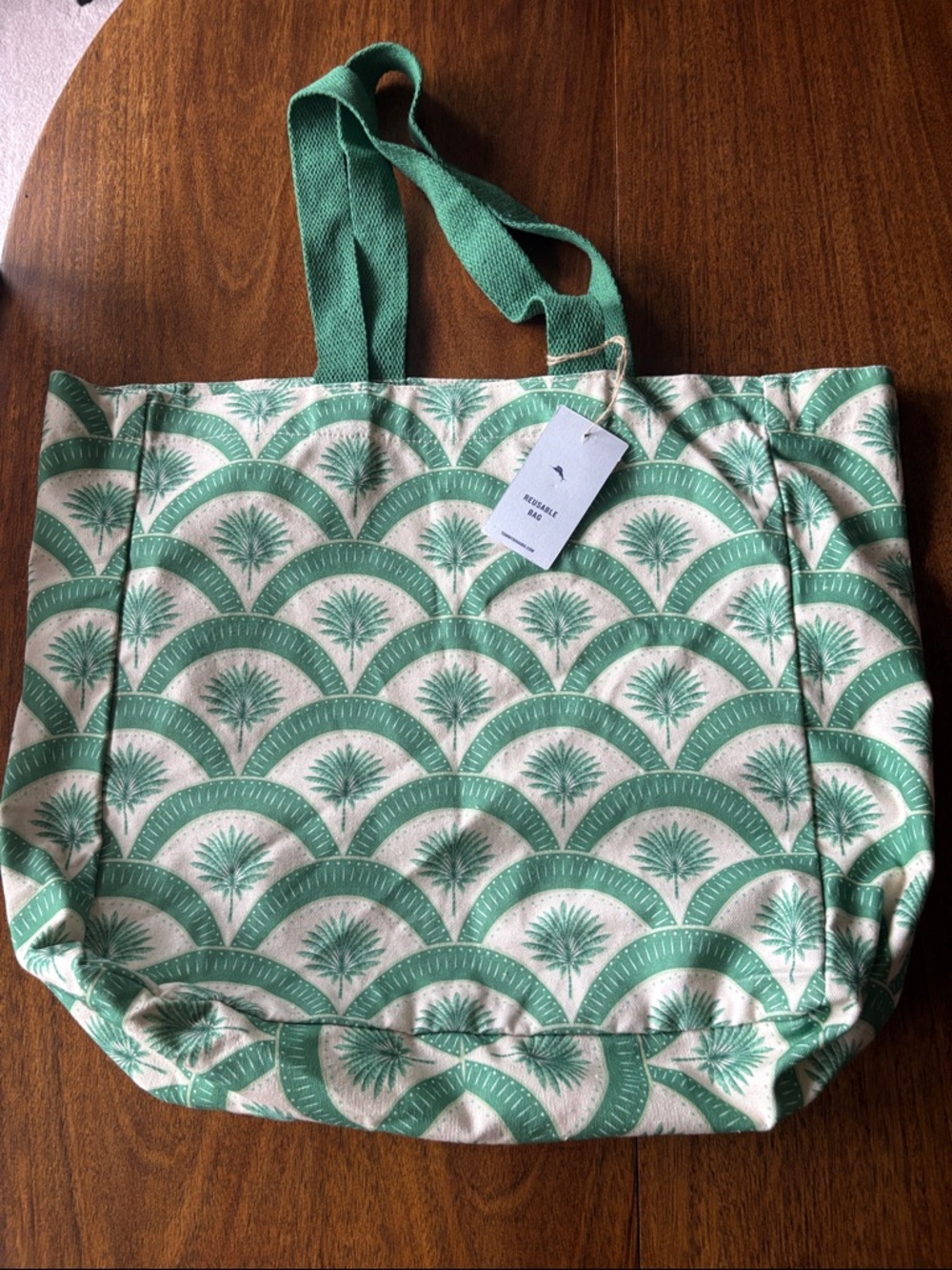 Tommy Bahama Green and Cream Palm-Pattern Cotton Reusable Bag